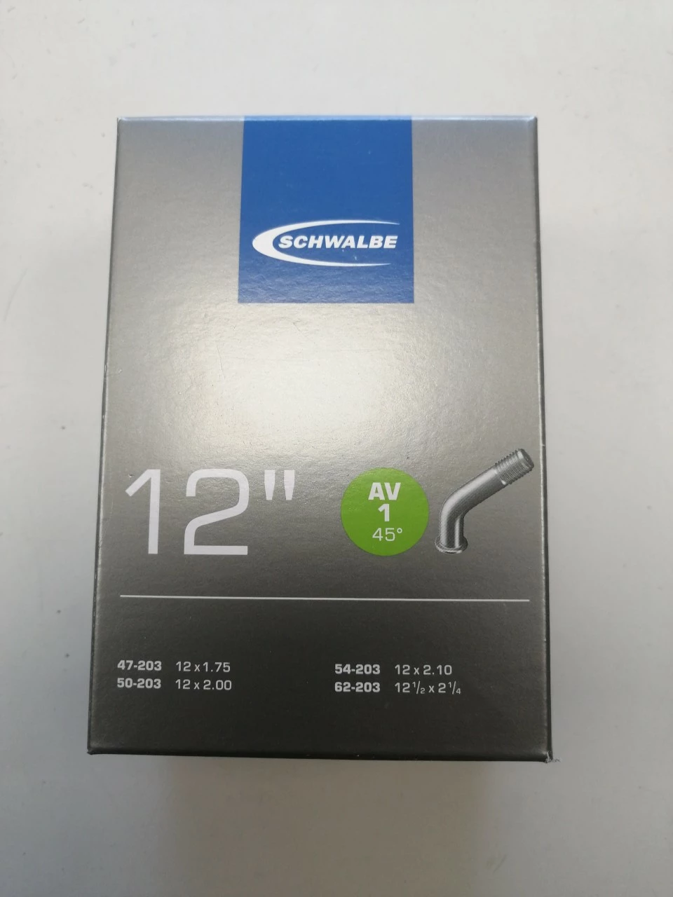 Schwalbe Fahrradschlauch AV Ventil Nr.1 12" 47/62-203 Ventil 45° Winkel 3 Schwalbe Fahrradschlauch AV Ventil Nr.1 12" 47/62-203 Ventil 45° Winkel